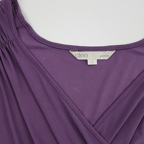 Cleo Petite Formal V Neck Sleeveless Dress Purple Ruched Waist Drapy Size 8 - Picture 4 of 13